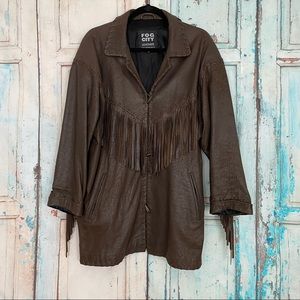 Vintage Fog City Oversized Leather Western Fringe Coat Size Medium